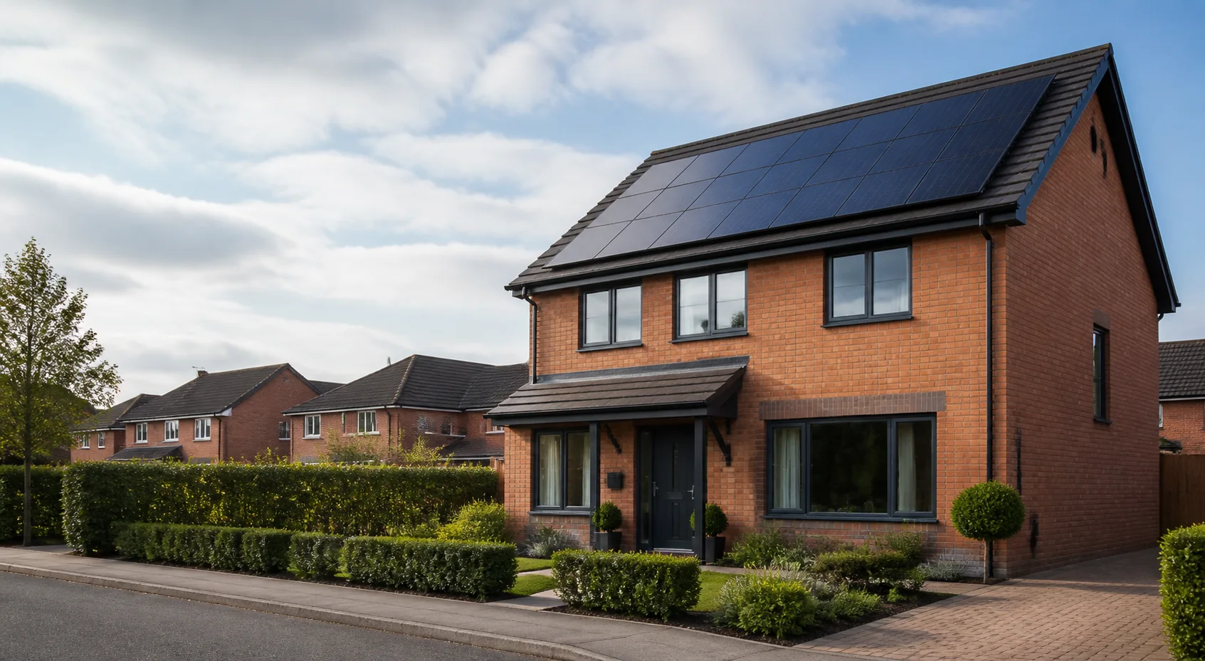 A detached home with professionally installed rooftop solar panels